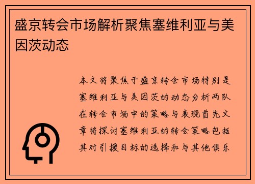 盛京转会市场解析聚焦塞维利亚与美因茨动态