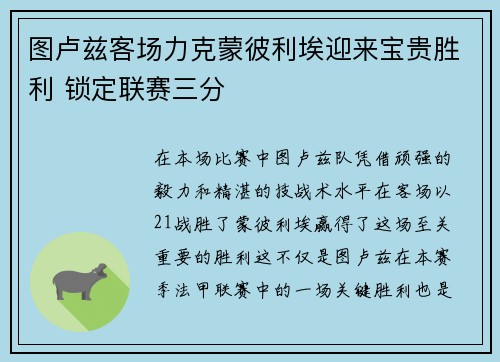 图卢兹客场力克蒙彼利埃迎来宝贵胜利 锁定联赛三分