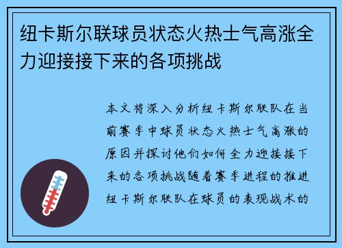 纽卡斯尔联球员状态火热士气高涨全力迎接接下来的各项挑战